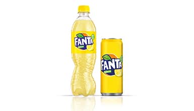 Fanta lemon bottle and can